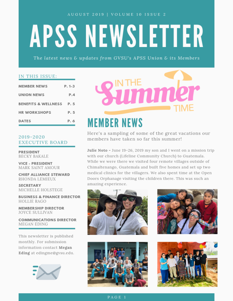 Front page of the 2019 August APSS Newsletter