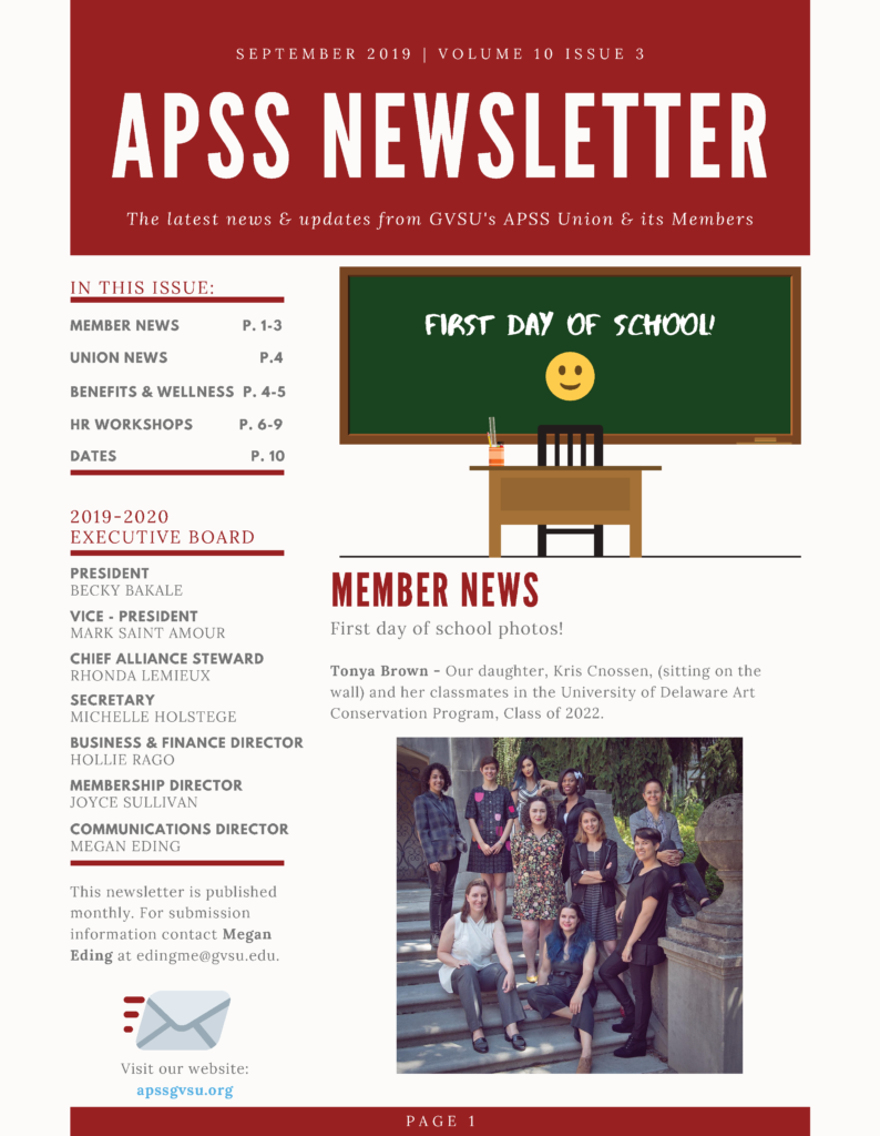 Front page of APSS September 2019 Newsletter