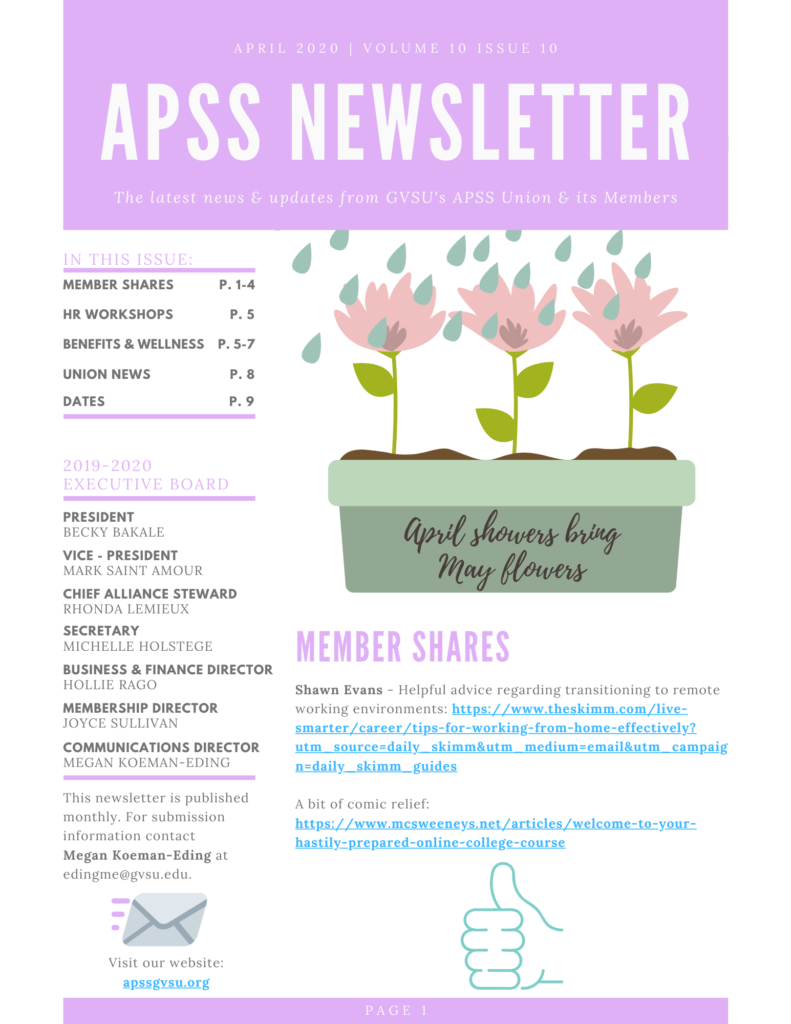 April 2020 Newsletter front page