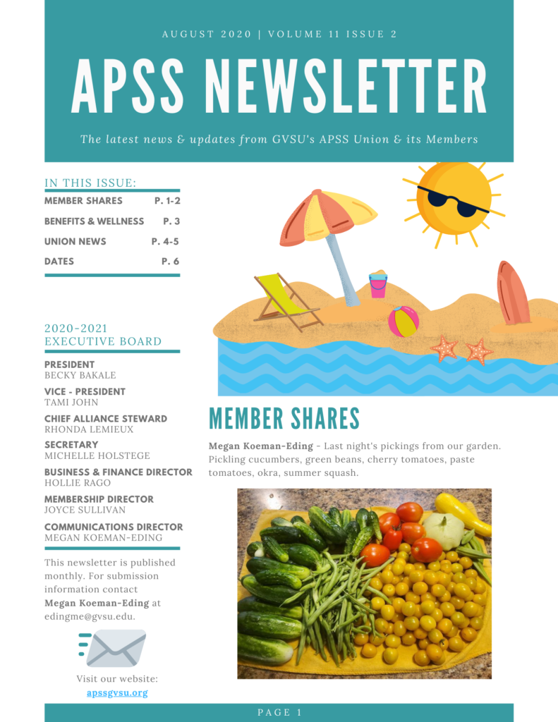 August 2020 Newsletter front page