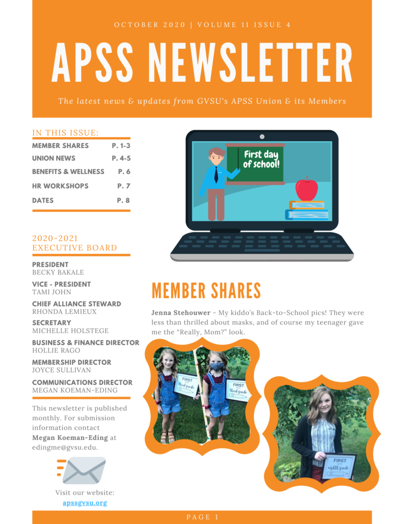 October 2020 newsletter front page