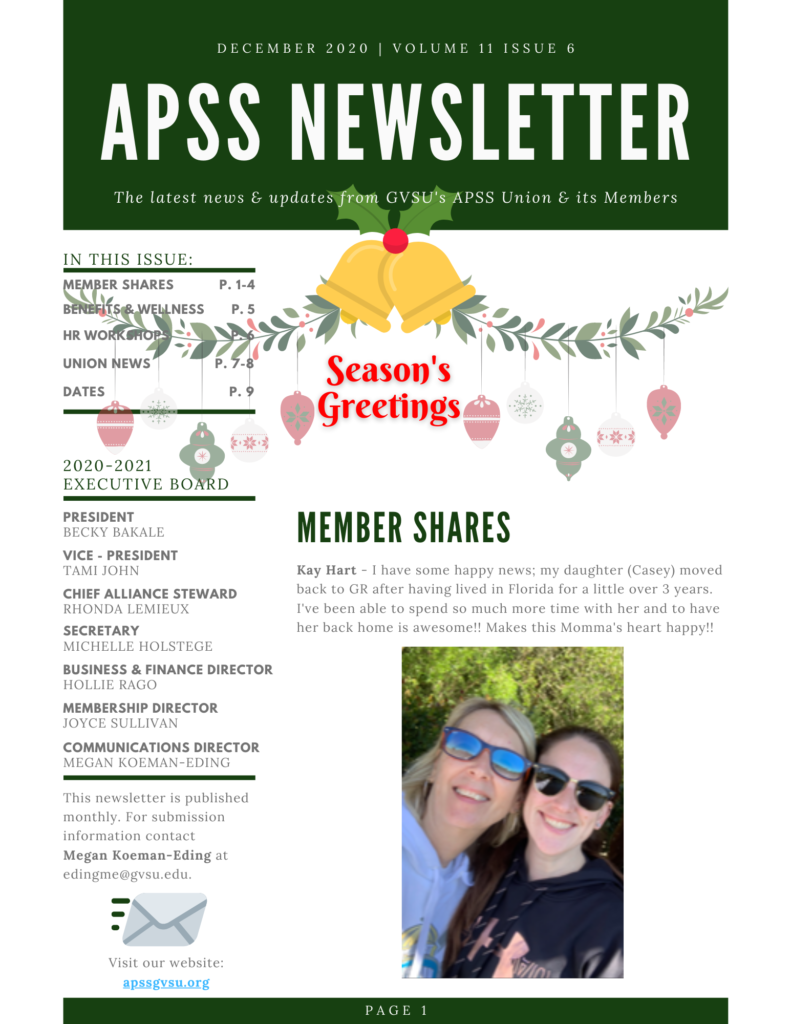 December 2020 APSS Newsletter first page