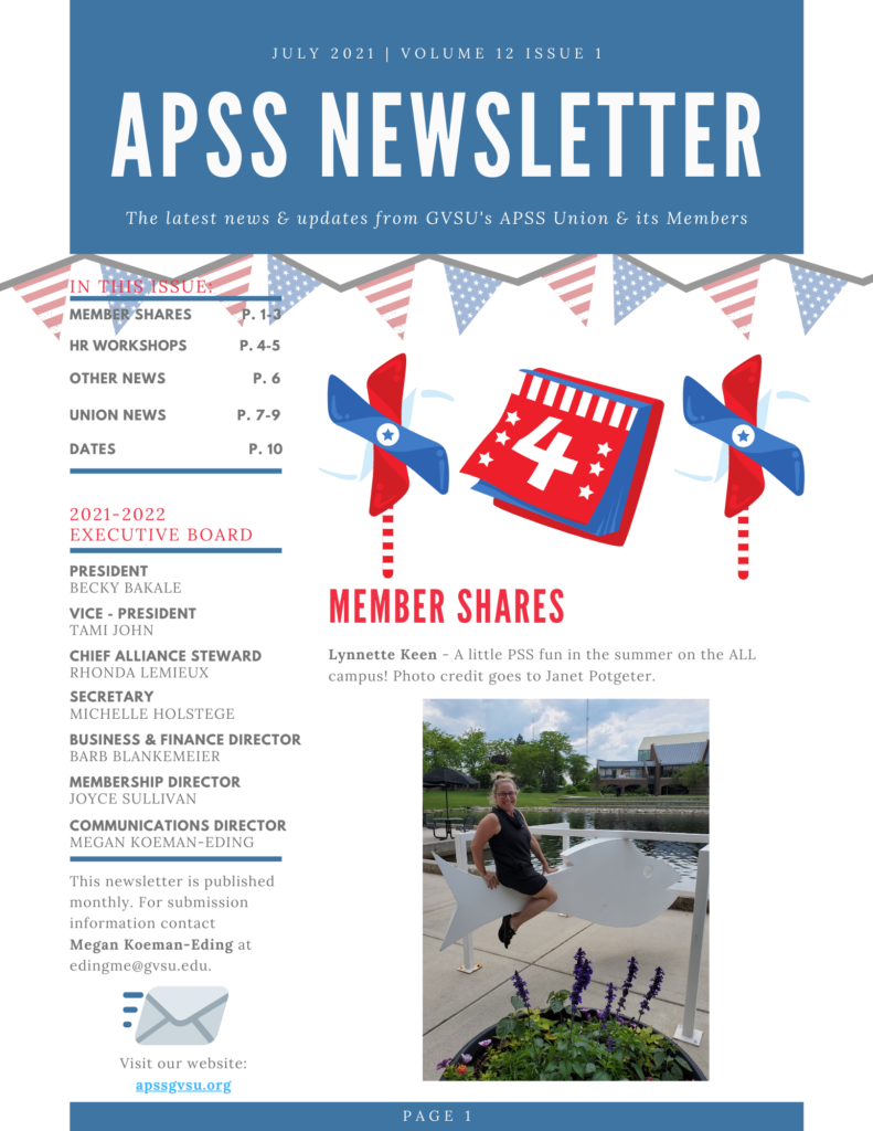 Front page of July 2021 Newsletter