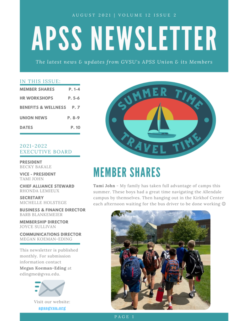 APSS August Newsletter Front Page