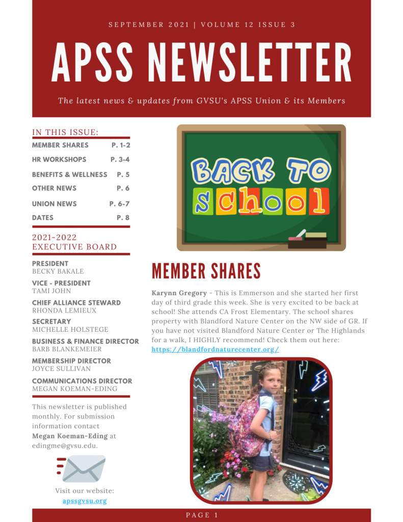 APSS Sept 2021 Newsletter front page