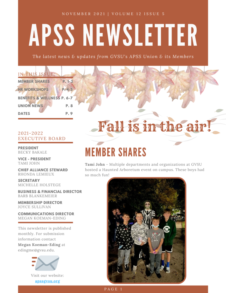 APSS November Newsletter front page