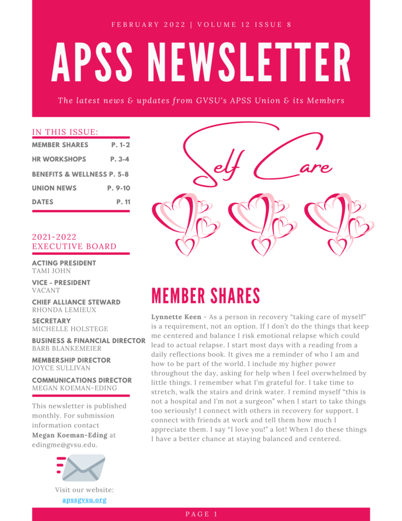 APSS February Newsletter front page