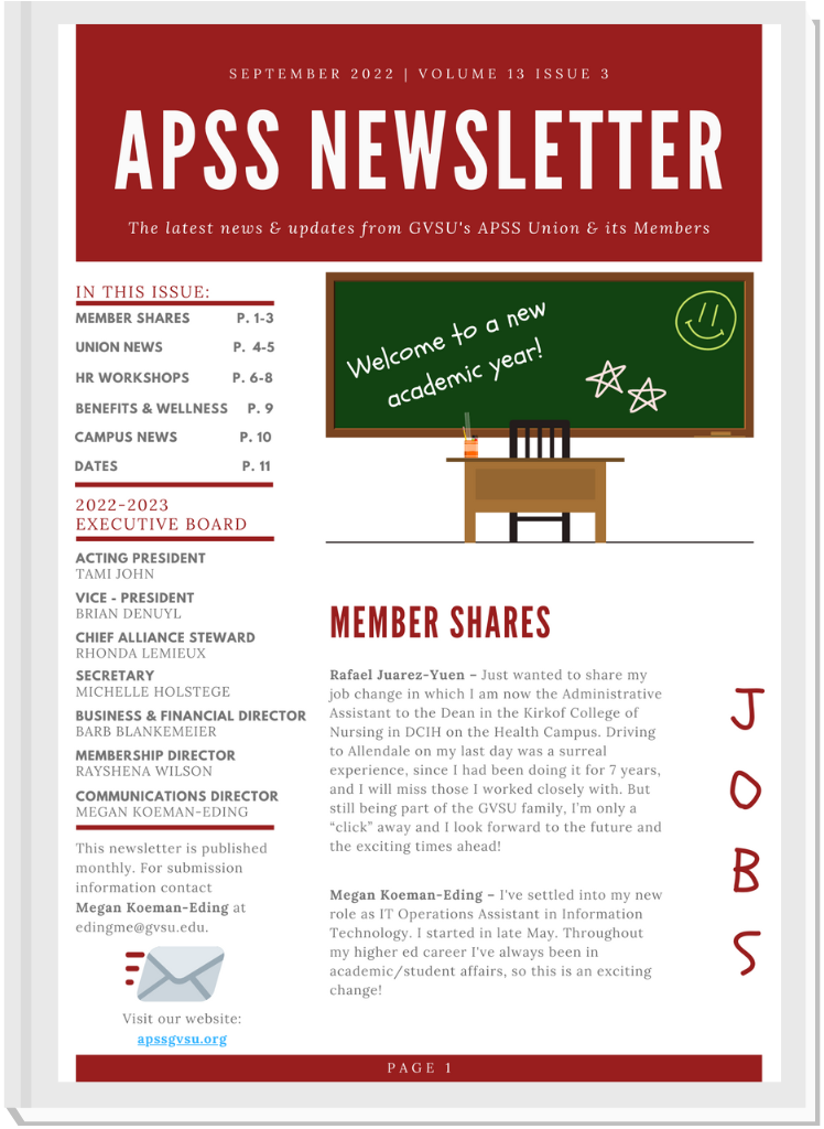 Front page of September newsletter
