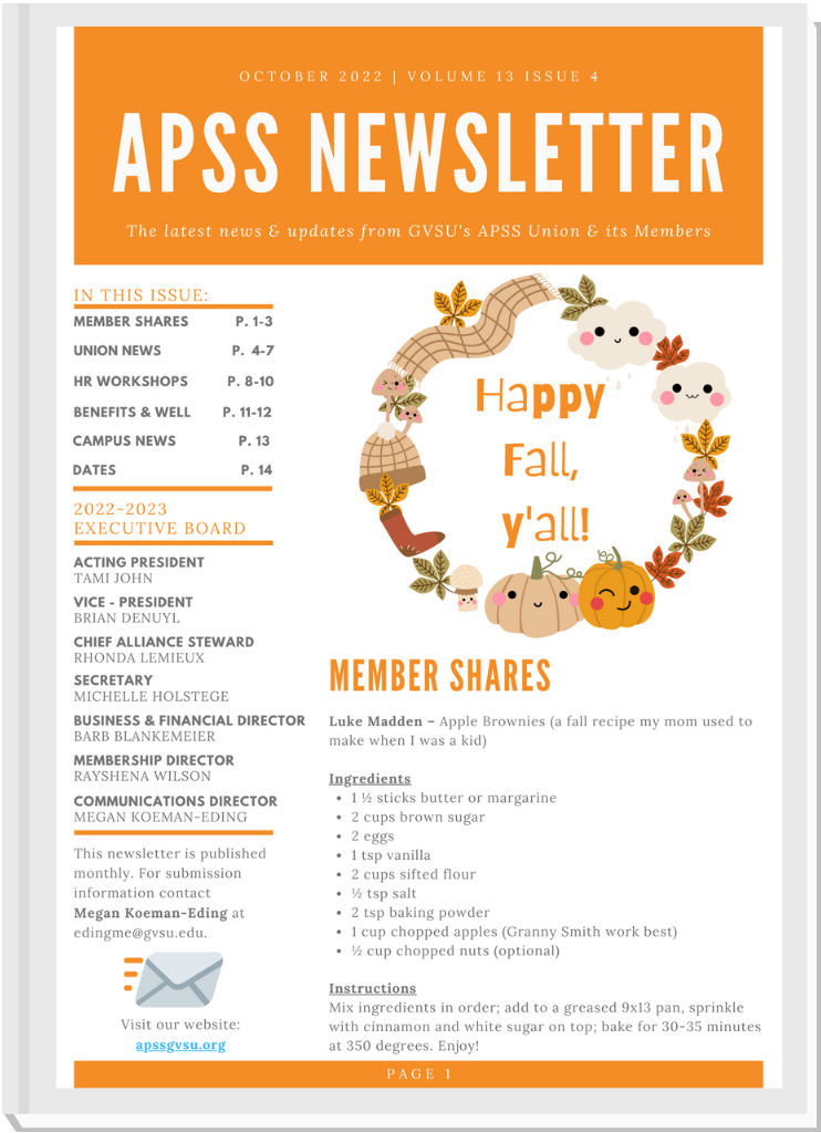 Front cover of October APSS newsletter