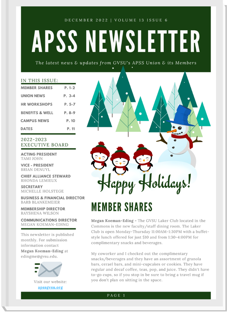 APSS December Newsletter Front Page