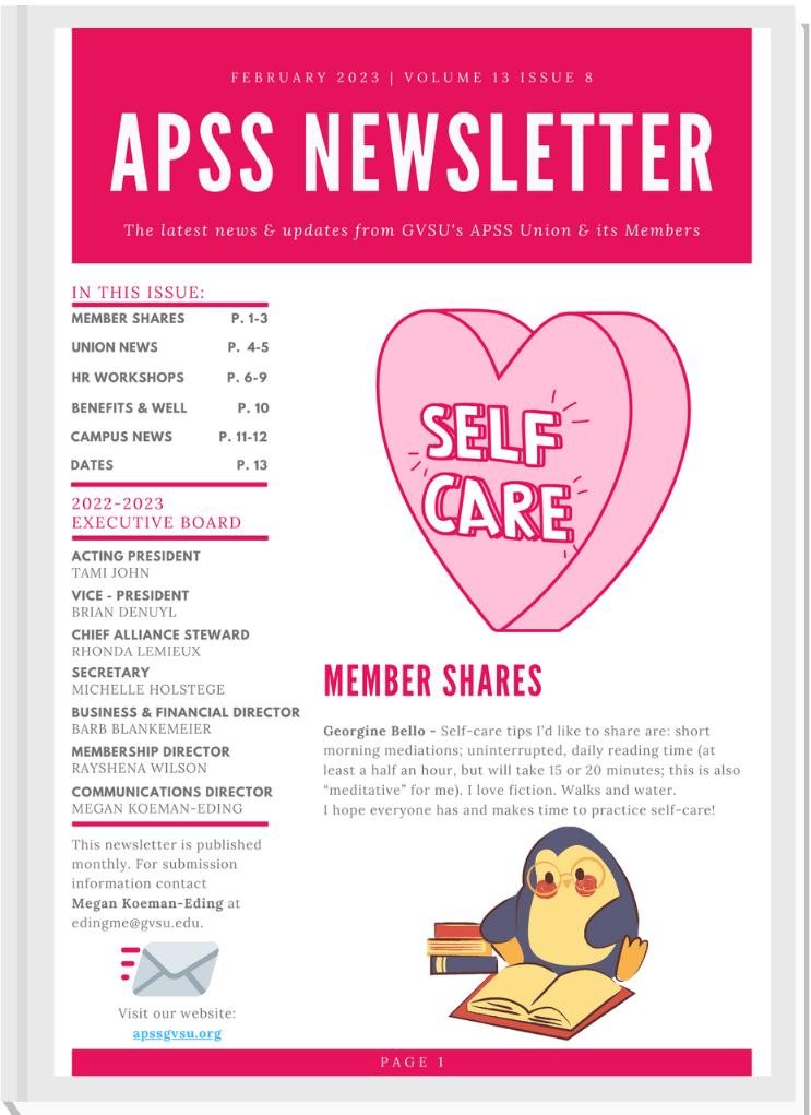 APSS February Newsletter Front Page
