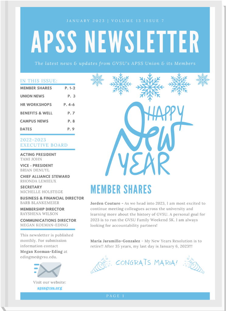 APSS January newsletter front page