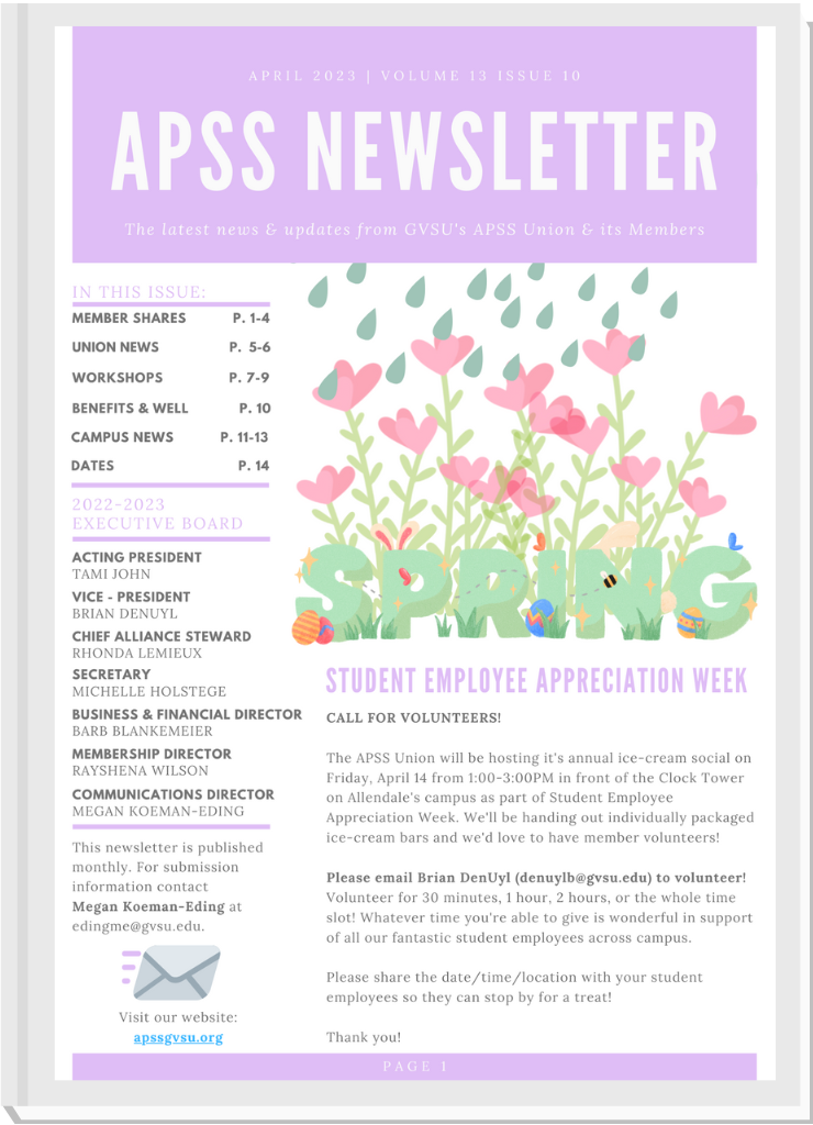 APSS April Newsletter front page