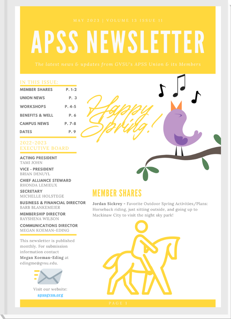 APSS May front page of newsletter