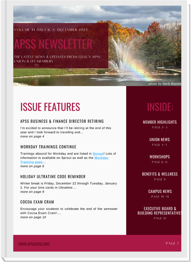 APSS December Newsletter front page