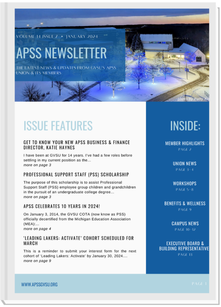 APSS January front page of newsletter