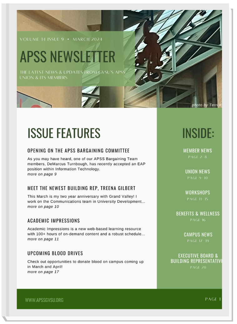Front page of March APSS newsletter