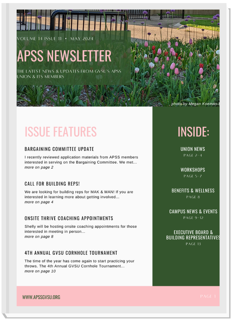 Front page of May 2024 APSS newsletter