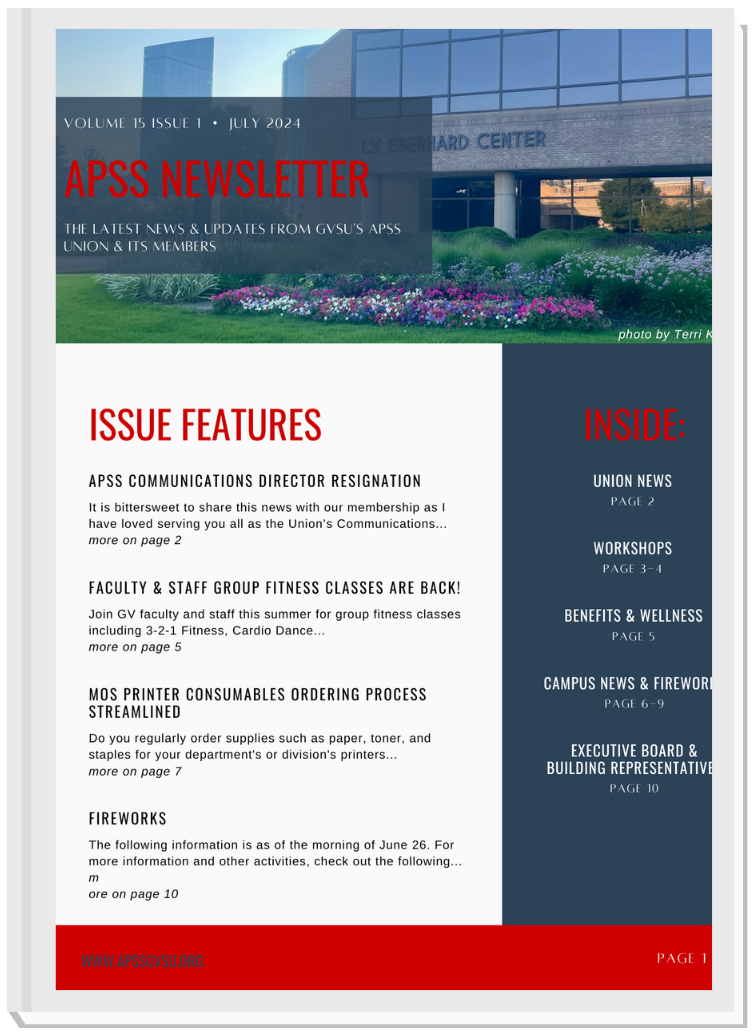 Front page of APSS newsletter for July